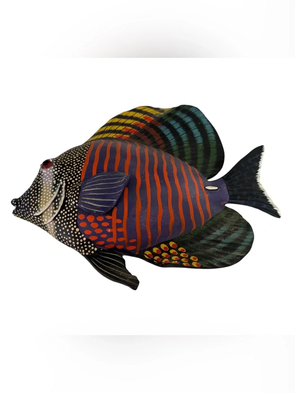 Colorful Hand-Painted Tropical Fish Wall Decor - Orange, Blue & Green